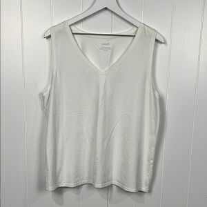 Pure Jill Womens Tank/Tunic L White Pullover Sleeveless Vneck 95% Cotton Stretch
